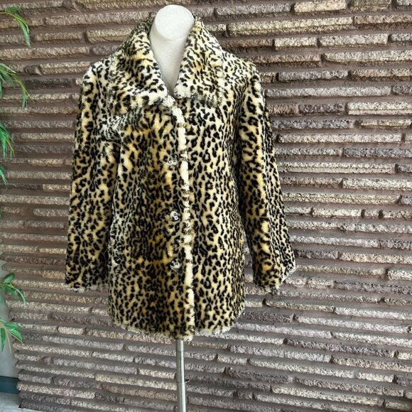 Pacific Rose Leopard Print Faux Fur Jacket Size Large - Picture 9 of 10